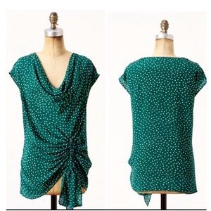 Green Maeve Cinched Emerald Silk Polka Dot Blouse